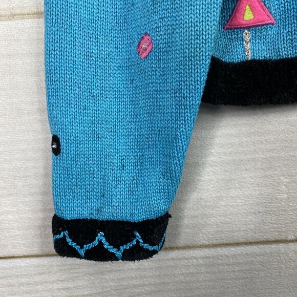 VTG 90s Jack B Quick Cardigan Sweater Womens Petite Medium PM Turquoise Sequins - Picture 3 of 12